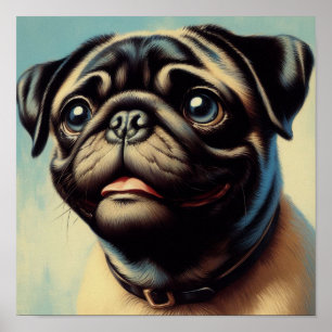 Retro Pug schilderij Poster