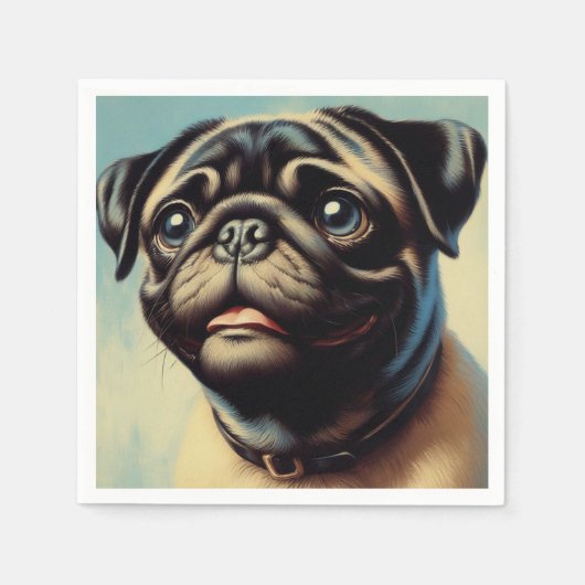 Retro Pug schilderij Servet (Voorkant)