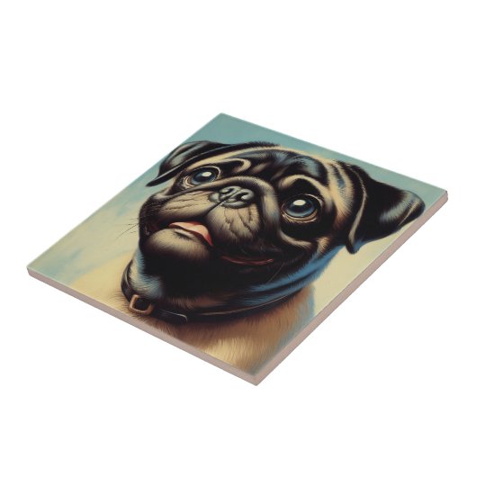Retro Pug schilderij Tegeltje (Zijkant)