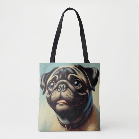 Retro Pug schilderij Tote Bag (Voorkant)