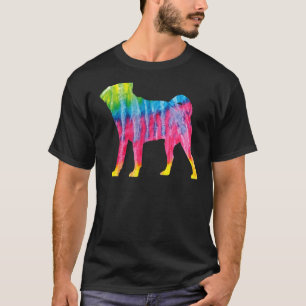 Retro Pug Tie Dye Hond Silhouet Kleurrijk Modern T-shirt