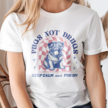 Retro 'Pugs Not Drugs' Bubblegum Roze en Blauw Leu