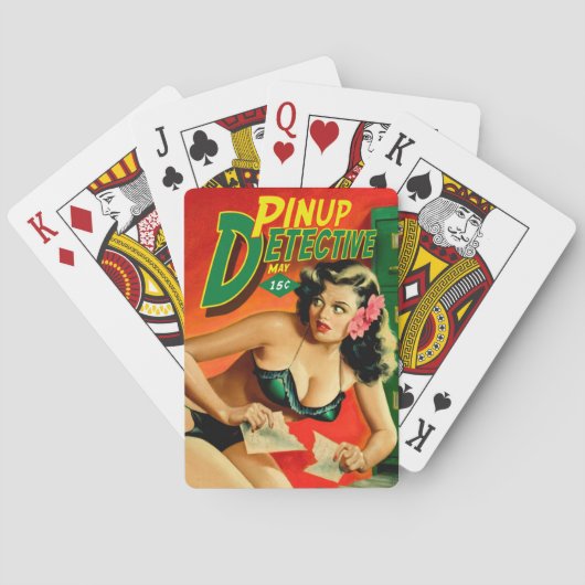 Retro Pulp Magazine Design Detective Pinup Pspelen Speelkaarten (Achterkant)