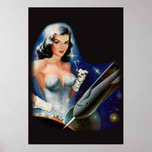 Retro Pulp Science Fiction Woman in Buitenspatie w Poster