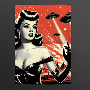 Retro Pulp Ufo Vrouw Tissuepapier