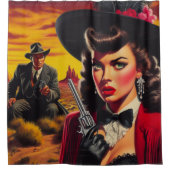 Retro Pulp Western Meisje Douchegordijn (Voorkant)