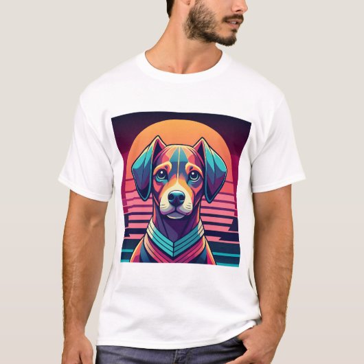 Retro Pulse Pup 80s Sunset Vibes T-shirt (Voorkant)