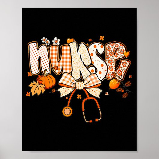 Retro Pumpkin Nurse Life Stethoscope Fall Autumn F Poster (Voorkant)