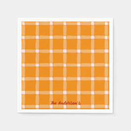 Retro Pumpkin Orange Gingham Halloween Party Servet