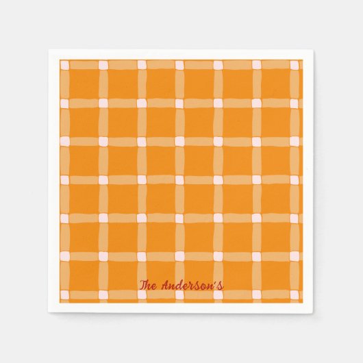 Retro Pumpkin Orange Gingham Halloween Party Servet (Voorkant)