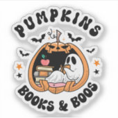 Retro Pumpkins Books & Boos Ghost Halloween Sticker (Voorkant)