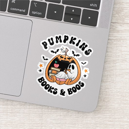Retro Pumpkins Books & Boos Ghost Halloween Sticker (Detail)