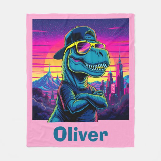 Retro Punk Dinosaurus Fleece Deken (Voorkant)