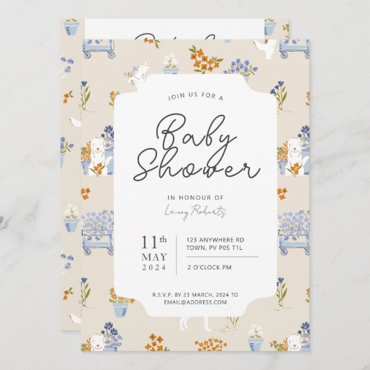 Retro Puppy Dog Bloemenwinkel Baby shower Kaart (Voorkant / Achterkant)