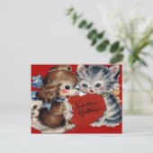  Retro Puppy & Kitten Valentijn Kaart (Staand voorkant)