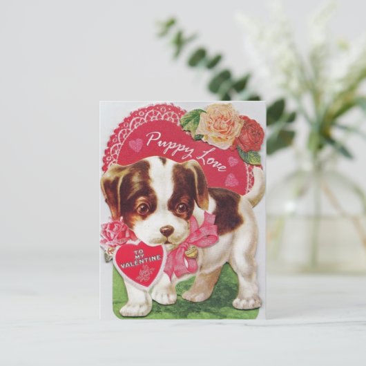  Retro Puppy Love Valentijnsdag Feestdagenkaart (Staand voorkant)