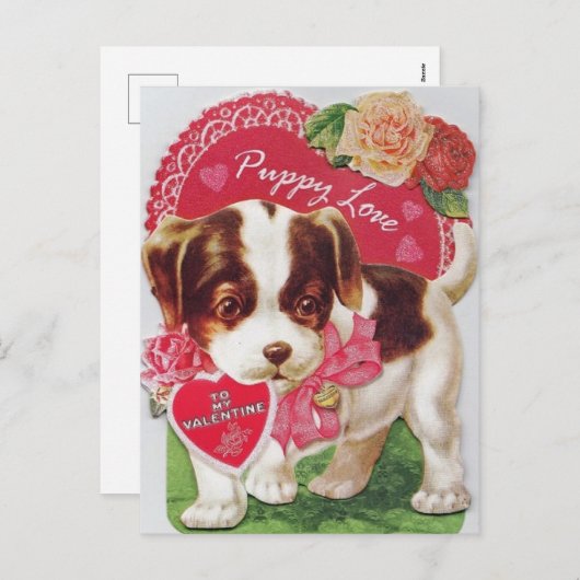  Retro Puppy Love Valentijnsdag Feestdagenkaart (Voorkant / Achterkant)