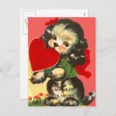 retro puppy met hart Valentijn Kaart (Voorkant / Achterkant)