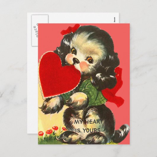  retro puppy met hart Valentijn Kaart (Voorkant / Achterkant)