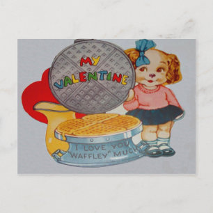 retro puppy met wafelijzer Valentijn auto Feestdagenkaart