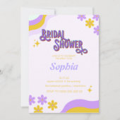 retro purpel 70S floral VRIJGEZELLENFEEST Kaart (Voorkant)