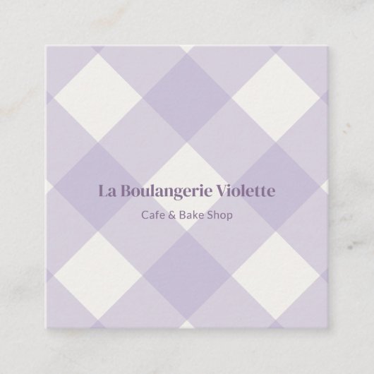 Retro Purple Bakery Gingham QR Code Photo Vierkante Visitekaartje (Voorkant)