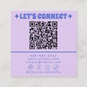 Retro Purple Blue QR Code Groovy Floral Trendy Fun Vierkante Visitekaartje (Achterkant)