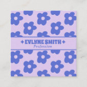 Retro Purple Blue QR Code Groovy Floral Trendy Fun Vierkante Visitekaartje (Voorkant)