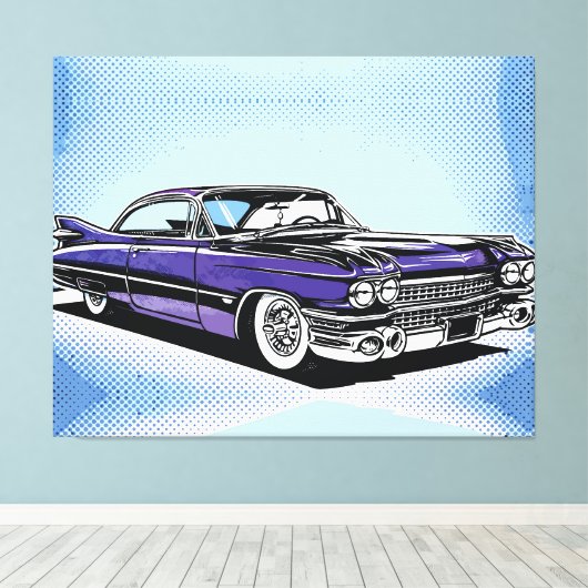 Retro Purple Classic Car Side Pop Art Canvas Afdruk (Insitu (Houten vloer))