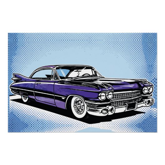 Retro Purple Classic Car Side Pop Art Perfect Poster (Voorkant)