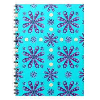 Retro Purple Flowers on Blue Background Notitieboek