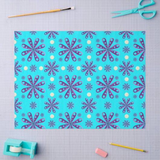 Retro Purple Flowers on Blue Background Tissuepapier (Craft)