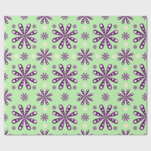 Retro Purple Flowers on Green Background Cadeaupapier (Vlak)