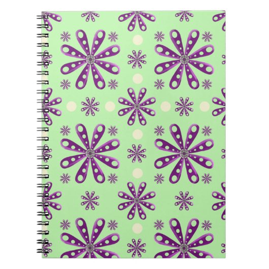 Retro Purple flowers on Green Background   Notitieboek (Voorkant)