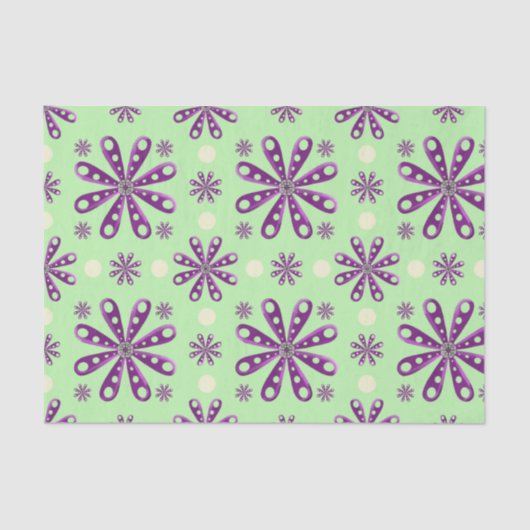 Retro Purple Flowers on Green Background Tissuepapier (Voorkant)