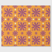 Retro Purple Flowers on Orange Background Cadeaupapier (Vlak)
