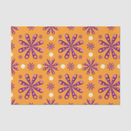 Retro Purple Flowers on Orange Background Tissuepapier