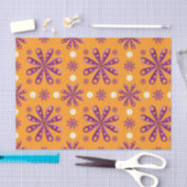 Retro Purple Flowers on Orange Background Tissuepapier (Craft)