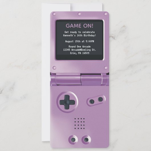 Retro Purple Handheld Gaming Birthday Invitation Kaart (Voorkant)
