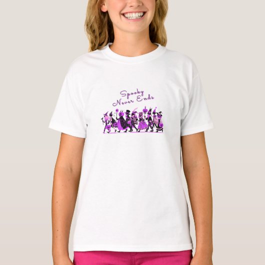 Retro Purple Spooky Never Ends Halloween T-shirt (Voorkant)