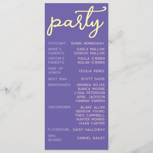 Retro Purple Spring Disco Wedding Ceremony Program Programmakaart (Achterkant)