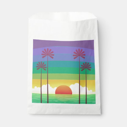 Retro Purple Sunset Palm Trees Art Bedankzakje (Voorkant)