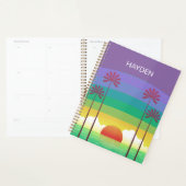 Retro Purple Sunset Palm Trees Art Personalised Planner (Display)