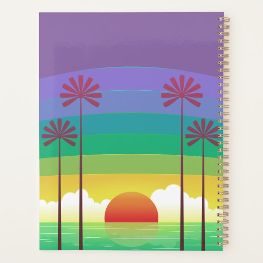 Retro Purple Sunset Palm Trees Art Personalised Planner (Achterkant)