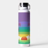 Retro Purple Sunset Palm Trees Art Personalised Waterfles (Achterkant)