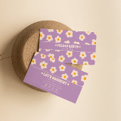 Retro Purple White Groovy Floral Boho Trendy Fun Visitekaartje
