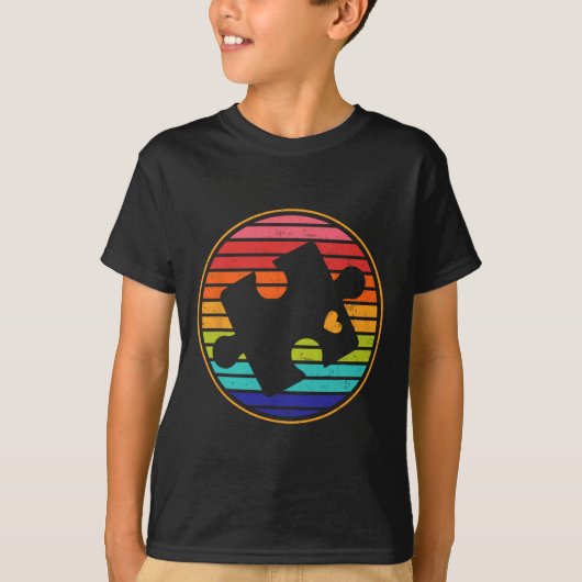 Retro Puzzel Hart Autisme Bewustzijn Maand Kindere T-shirt (Voorkant)
