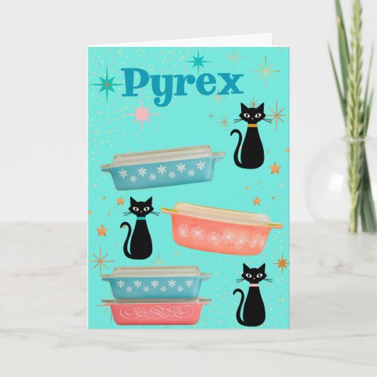 Retro Pyrex en  zwarte katten uit de middeleeuwen Kaart (Voorkant)