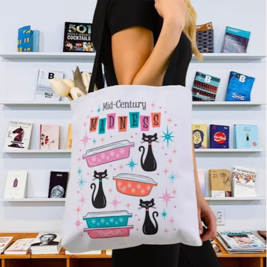 Retro Pyrex Mod Kitty Cats MCM Atomic Canvas tas