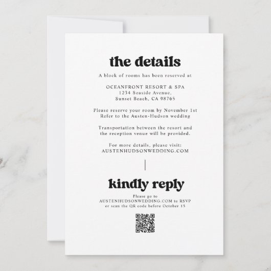 Retro QR-code alles in één bruiloft Kaart (Achterkant)